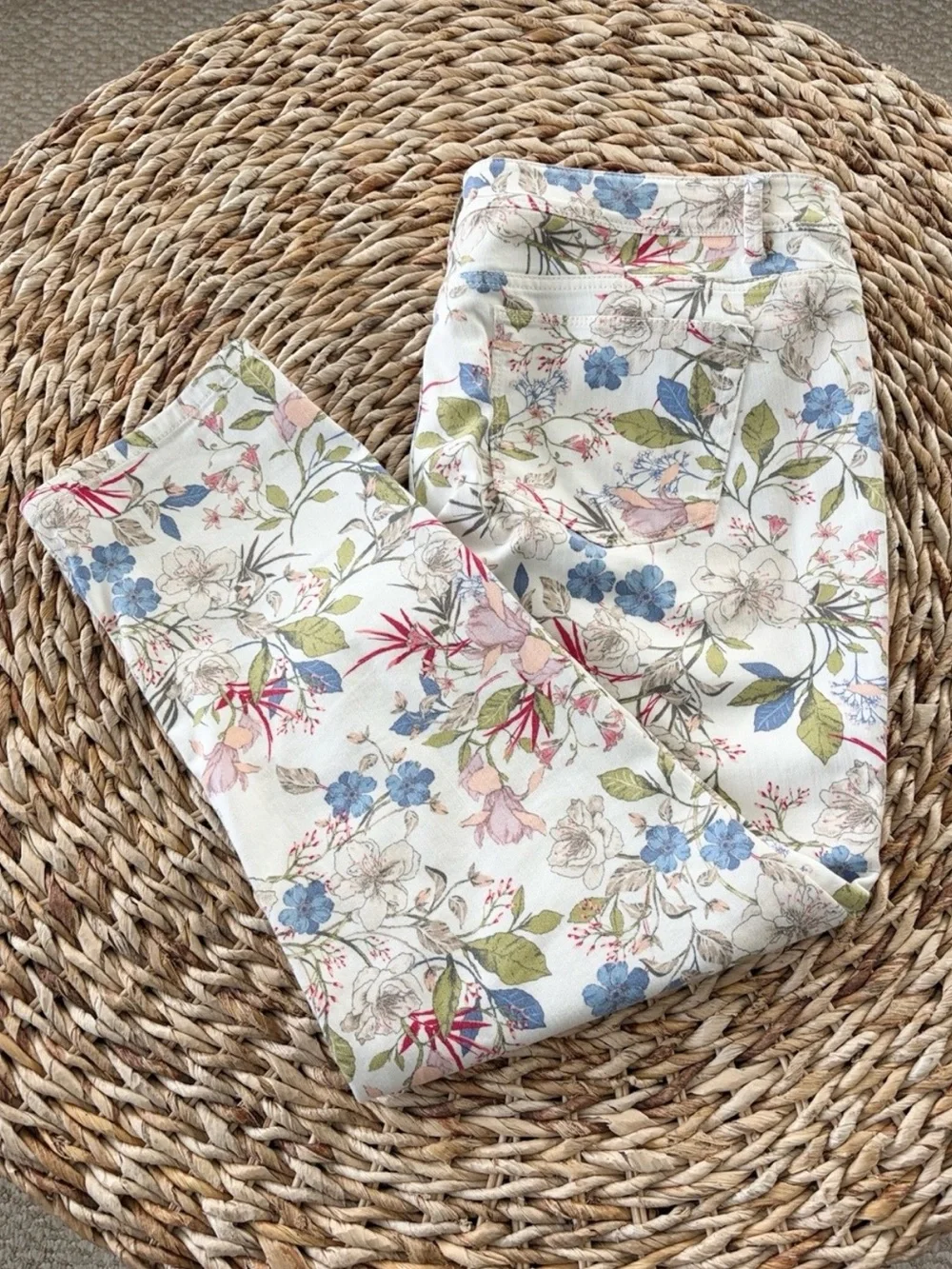 J Jill Floral Print Authentic Fit Slim Ankle Stretch Denim Jean